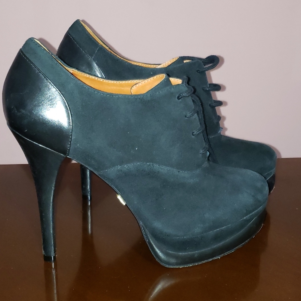 Pour le Victore  black EUC platform real suede n real leather oxfords pumps sz8